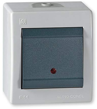 ALING-CONEL Aufputz Kreuzschalter mit Glimmlampe (Wippschalter) 10AX/250V~ / IP 44 - Grau