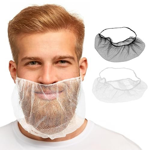AMZ Medical Supply Weiße Bartabdeckungen 48,8 x 22,9 cm. 100 Stück Gesichtsbedeckungen für Männer 100% Virgin Nylon Haarnetze Bartnetz Bedeckung mit Einzelschlaufe Atmungsaktive Barthaube für Männer