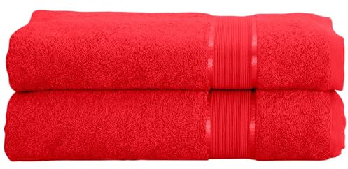 Mixibaby 2er Set Gästetuch Handtuch Duschtuch Badetuch Saunatuch Frottee Baumwolle 500gsm, Größe:Duschtuch 70x140cm, Farbe:Rot