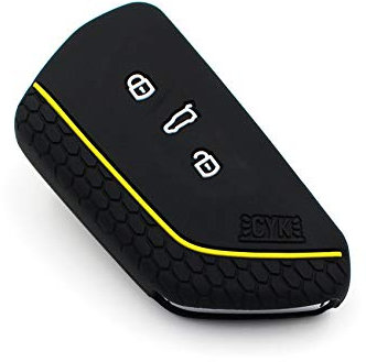 Schlüssel Hülle VF für 3 Tasten Auto Schlüssel Silikon Cover Schlüsselhülle Etui Schutzhülle (.Schwarz Gelb)