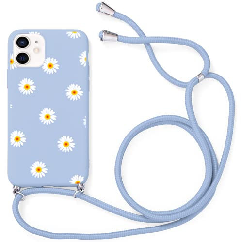 Yoedge Schutzhülle für iPhone 11 mit Kordel, 6,1 Zoll, ultradünn, weich, Silikon, TPU, mit ästhetischem Motiv, stoßfest, Bumper mit verstellbarem Umhängeband für iPhone 11, Margerite