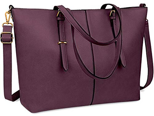 NUBILY Laptop Damen Handtasche 15,6 Zoll Shopper Handtasche Elegant Leder Taschen Große Leichte Elegant Stilvolle Frauen Handtasche für Business/Schule/Einkauf (Dunkelviolett)