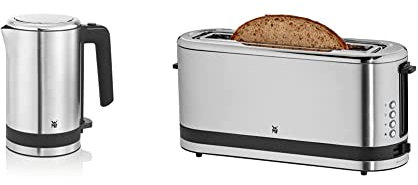WMF Küchenminis Toaster Langschlitz mit Brötchenaufsatz, 900 W, XXL Toastscheiben, 7 Bräunungsstufen, Toaster edelstahl matt & Küchenminis Wasserkocher (1800 W, klein 0,8l) cromargan matt/silber