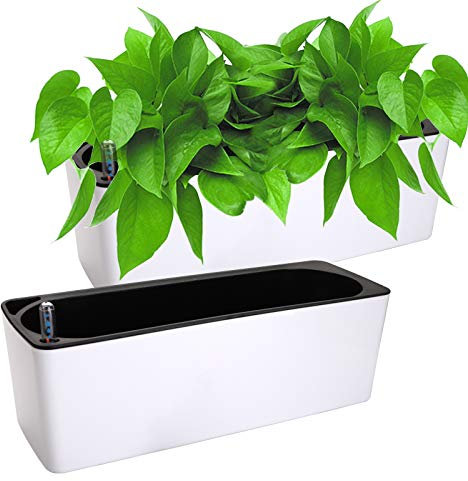 Fasmov Selbstbewässernder Pflanzkübel mit Wasserstandsanzeige, rechteckig, 40,6 x 14,9 cm, dekorativer Pflanztopf für alle Zimmerpflanzen, Blumen, Kräuter, dekorativer Übertopf