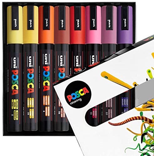 Posca - PC-5M - Farbmarker-Kunststifte - 1,8–2,5 mm - 8er-Set in Geschenkbox (Warm Tones)