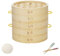 KELUNIS 100% Natürlicher Bambus-Dampfkorb, 2 Tier 8 Zoll Knödeldampfer Mit Deckel & Verbrühschutzgriff, Perfekt Zum Dämpfen Von Dim Sum Buns Gemüse Fisch Reis