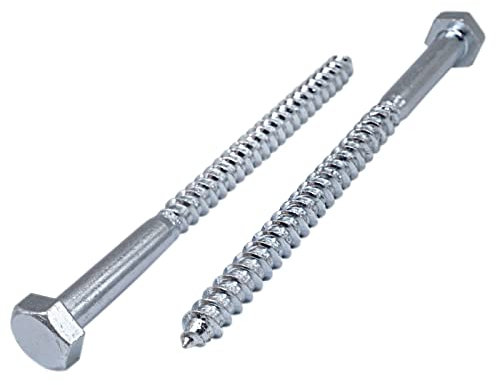 4 tornillos hexagonales de acero chapado en zinc para madera, M10 x 160 mm, tornillo hexagonal DIN 571, pernos de retención, cabeza hexagonal, tirafondos (4, M10 x 160 mm)