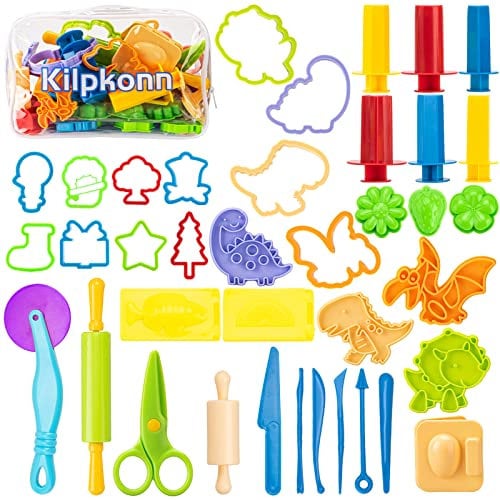 Dough Tools Kit, 42Pcs Dough Accessories, Molds, Shape, Scissors, Rolling Pin with Storage Bag, Arts and Crafts Kits Gift for Boys Girls