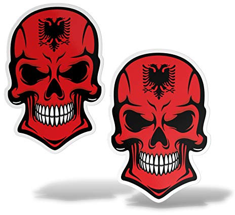 erreinge Sticker x2 Teschio Albania Adesivo Sagomato in PVC per Decalcomania Parete Murale Auto Moto Casco Camper Laptop - cm 10