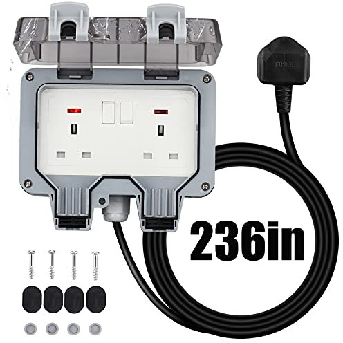 Waterproof Double Socket with 6M Extension Cable - Outdoor Weatherproof Socket with 13A IP66 Rating