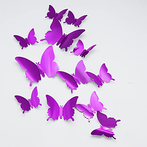3D Schmetterling Wandaufkleber, CAYUDEN 24pcs 3 Größen Abnehmbare Spiegel Wandaufkleber Schmetterlinge zum Aufkleben Lila Aufkleber Schmetterling für die Wand, Hochzeit, Partydekoration(Lila)