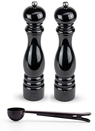 Peugeot Paris u'Select Salz- und Pfeffermühle, Geschenkset, schwarzer Lack – mit Edelstahl-Gewürzschaufel/Beutelclip (30,5 cm)