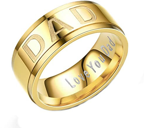 Mesnt Herren Edelstahl Ringe Gold, Ring Edelstahl 8MM DAD Love You Dad Verlobungsring, Gold Größe 52 (16.6)