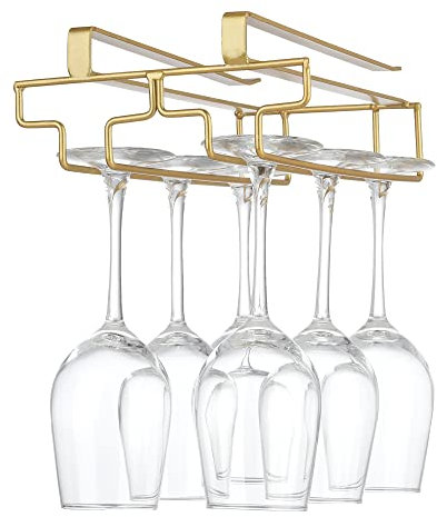 FOMANSH Weinglashalter unter dem Schrank, Gläserhalter für Weingläser Stielgläser, hängender Weinglasregal Glashalterung aus Metall, Gläser-Aufbewahrung für Küche, Bar und Restaurant, Gold