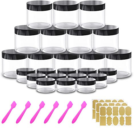 4 oz 120ml Small Plastic Containers with Lids 12pcs + 12pcs 20g/20ml Small Sample Pots 24pcs Plastic Jars with Lids Cosmetic Travel Pots for Cream, Lip Scrub, Body Butters, Slime, Craft Storage