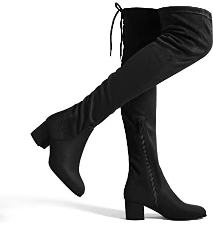 DREAM PAIRS Stivali sopra Il Ginocchio da Donna con Gambo Lungo in Pelle Scamosciata Caldi al Ginocchio con Tacco a Blocco,Size 40,Camoscio/Nero,Laurence-E