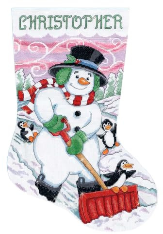 Design Works Crafts Kreuzstich Stickpackung Weihnachtsstrumpf Schaufelnder Schneemann, Zählmuster