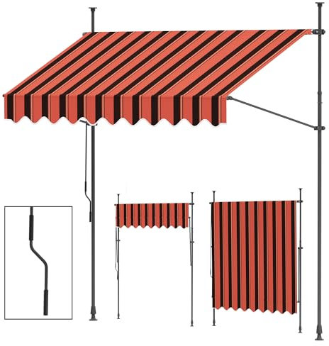 paramondo Jam 2000 Klemmmarkise Balkonmarkise ohne Bohren, Höhenverstellbar, UV- beständig, mit Handkurbel, 395 x 120 cm, Gestell Anthrazit, Multi Rot-Schwarz