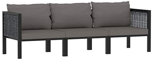 INLIFE 3-Sitzer-Sofa mit Auflage Anthrazit Poly Rattan