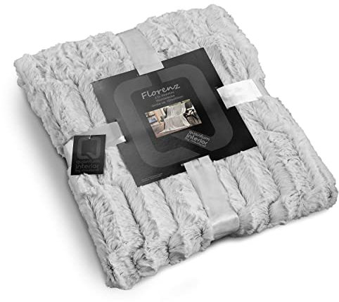 Quantum Interior by Maxland Felldecke Kuscheldecke 150x200 Flauschige Wohndecke Überwurf für Sofa und Bett Couchdecke Tagesdecke Fleece Decke Grau Wendedecke Silber