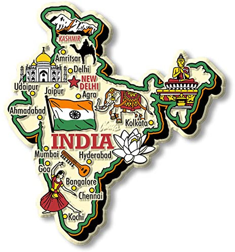 India Jumbo Country Map Magnet by Classic Magnets, Collectible Souvenirs Made in The USA