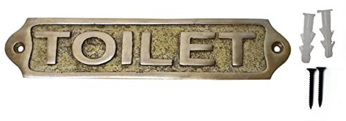 Brass Metal Door Sign Plate | Antique Finish | Easy DIY Installation | Use For Home Decor and Name Plates | Gents, Ladies, Office, Laundry, Restroom, Push, Pull, Parking etc (TOILET)
