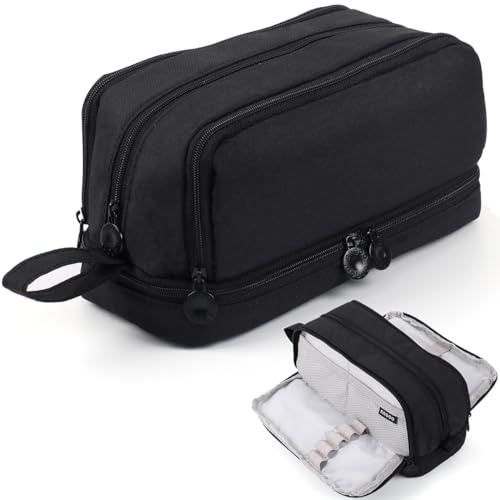 MAMUNU Large Capacity Pencil Case 4 Compartments, Big Pen Pouch with Zipper Portable Handle, Aesthetic Pencil Case Pen Bag Stationery Organizer for Office College School Teen Girl Boy Men Women, Black