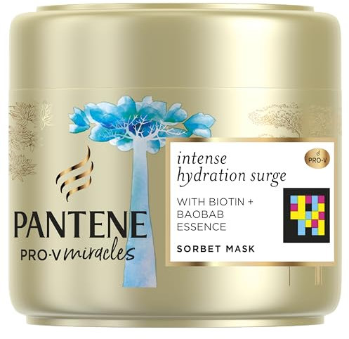 Pantene Biotin Haarmaske für trockenes Haar, intensive Feuchtigkeitsüberspannung, stillt das Haar tief, spendet Feuchtigkeit und enthüllt leuchtendes Haar, Baobab-Essenz, Pro-V Miracles | 300 ml