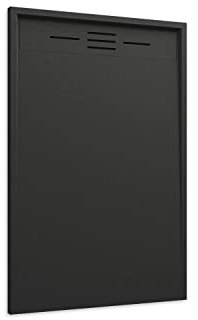 Piatto Doccia 80x140 Nero Effetto Pietra Mod. Spanios Rettangolare in Vetroresina SMC Riducibile Piletta Inclusa e Cover In Tono Parama
