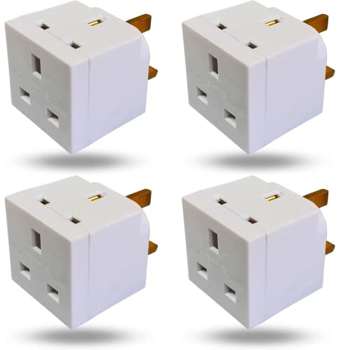 2 Way Plug Adapter UK Outlet Extender Double Socket Adapter Multiplug with Multi Plug for Bedroom Kitchen Bathroom Study Desk Shelf and Landing White 4 Pack