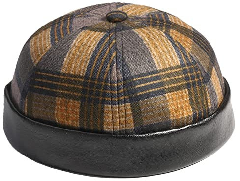 ZWEBY Brimless Hat Docker Cap Unisex-Patchwork-Farben-Plaids-Muster Lässige Retro-Mütze ohne Krempe für Männer Frauen