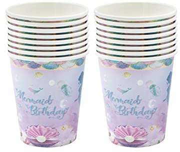 Lot de 16 gobelets en papier pour fête d'anniversaire pour fille, vaisselle de fête sirène, décorations sur le thème de la sirène, gobelets en papier pour filles et enfants, fournitures de fête
