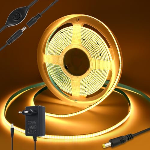 Yamlten 12V COB Led Streifen 3000k Warmweiss mit Schalter,320 LEDs/M Dimmbar LED Strip für TV Hintergrundbeleuchtung,Computer,Schrank,Schlafzimmer DIY LED Band 1m.(Stromversorgung schließt aus)