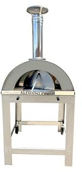 Forno A Legna Da Esterno, Per Pizza Pane - Alfonso 4 Pizze Full Optional Con Carrello In Acciaio Inox - Camera Di Cottura In Mattoni Refrattari, Pirometro 500 Gradi, Chiusura Bocca Forno