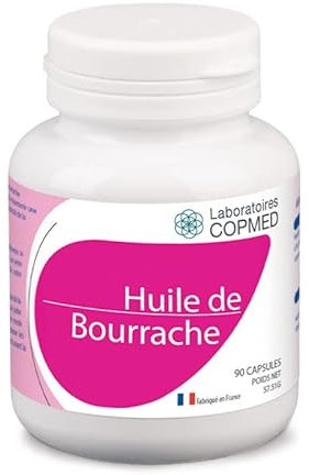 LABORATOIRES COPMED - Huile de Bourrache & Vitamine E - Complément Alimentaire - Aide à Garder une Belle Peau - Actifs Naturels - Marque Française - 90 Capsules (Pilulier Bioplastique)