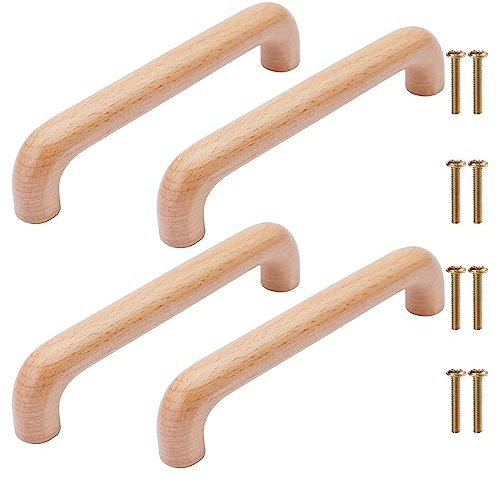 NAKUPENDA 4Pcs Tirador Madera Tiradores Madera de Muebles Tiradores para Cajones Armarios Cocina Madera para Armarios, Longitud Total 145mm(Redondo)