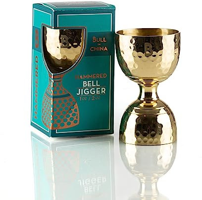 Jigger doppio in ottone martellato al 100% per barista | 2oz 28,3 g jiggers Shot Pourer strumento di misurazione |Strumenti da bar|Misurino alcol cocktail | Strumento di misurazione liquidi