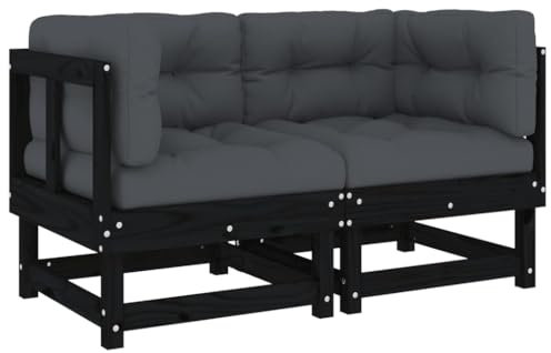 vidaXL Ecksofa 2 STK., Gartensofa mit Kissen Latten-Design, Modular Sofa Garnitur für Garten Terrasse, Gartenmöbel Sitzgruppe Loungemöbel, Schwarz Massivholz Kiefer
