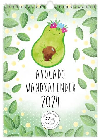 Mr. & Mrs. Panda A3 Wandkalender 2024 Avocado Collection - Geschenk, Jahresplaner, Veggie, Vegan, Jahreskalender, Gesund, Terminplaner