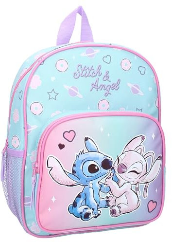 Rucksack Stitch und Angel Hello Cutie von Disney Lilo & Stitch – Rucksack für Kinder | Schule | Kindergarten – Farbe Rosa – Maße 29 x 23 x 8 cm
