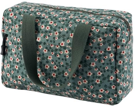 Jiliyote Trousse de toilette en velours côtelé pour femme - Grande trousse de maquillage en velours côtelé avec sourire - Sac cosmétique de voyage pour femme et fille, Vert-A.