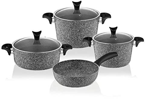 BONOOL Juego de Utensilios de Cocina de Granito de 7 Piezas, sartén Gris, utensilio de Cocina, útil sartén Antiadherente, Juego de Utensilios de Cocina.