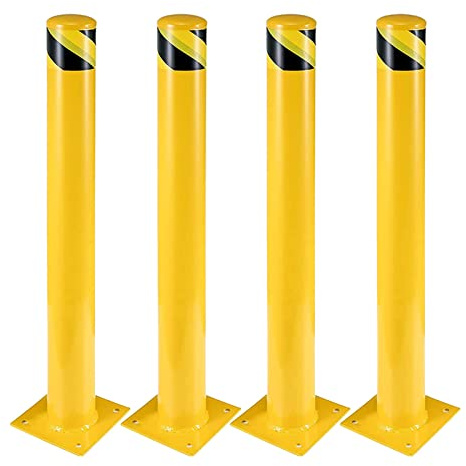 Absperrpfosten Poller, 107cm Pollerpfosten, Rammschutz-Poller für Parkplatz, Verstärkte metallisch parkplatzsperre, Gelb fahrbahnmarkierung leitpfosten für den Parkplatz (Φ11,4 cm,4pcs)