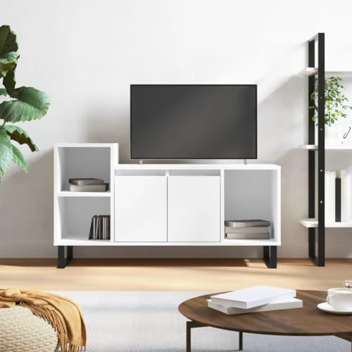 Coavain Mobile Porta TV Bianco 100x35x55cm in Legno Multistrato Mobile Sotto TV Mobiletto Legno Mobile con Vetrina Soggiorno Mobiletto Soggiorno Mobile TV Legno Mobile TV Basso Armadio Tv