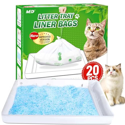 MED Litter Tray Liners 20 Count Rectangle Bags and Anti-scratch cardboard Compatible with Pets Sco0p-free Reusable tray