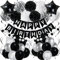 Recosis Schwarz Weiß Geburtstagsdeko, Happy Birthday Banner mit Pompoms Papier Girlande Wimpel Spiral und Luftballon Kindergeburtstag für Mädchen Junge Mann Frauen Geburtstags Dekorationen