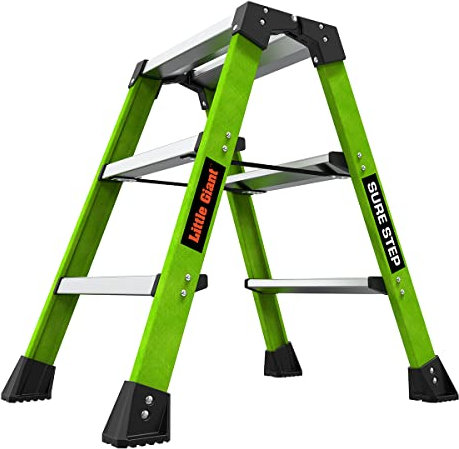 Little Giant 3 Tread Sure Step GRP Step Stool, Double Sided, Top Tread Height 660mm, Fibrelgass, Folding Steps