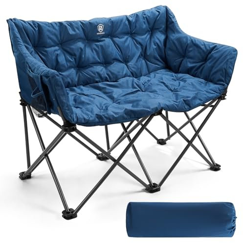 EVER ADVANCED Campingstuhl Klappbar für 2 Personen Faltsofa 320KG Belastbar, Luxus Klappstuhl XXL 2 Sitzer, Campingsofa Dick Gepolstert Hohe Lehne Extra Lang für Outdoor Garten Balkon Indoor