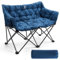 EVER ADVANCED Camping Chair Double for Adults 6cm Padded 320kg Folding 2 Seater Sofa with Side Pocket Dining Garden Outdoor Heavy Duty Luxury Fishing Portable Oversized Comfy Loadable Blue