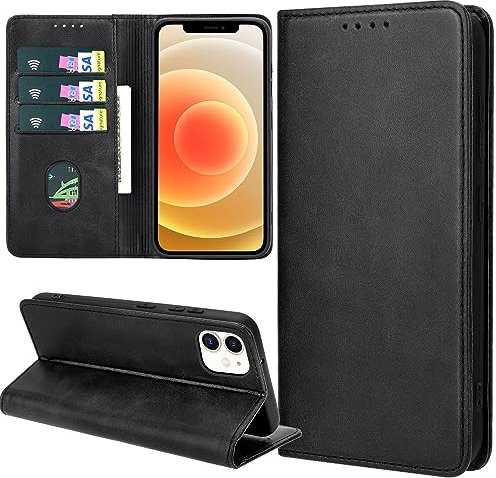 ZYIMOU Handyhülle für iPhone 12 Mini Hülle, Leder Schutzhülle Standfunktion Kartenfach Wallet Klapphülle iPhone 12 Mini Flip Case Cover, Schwarz